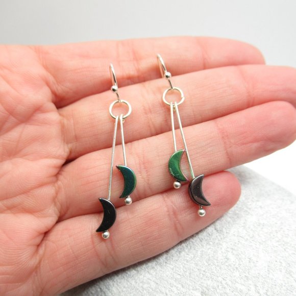 Hematite Moon dangle Earrings - Picture 8 of 9